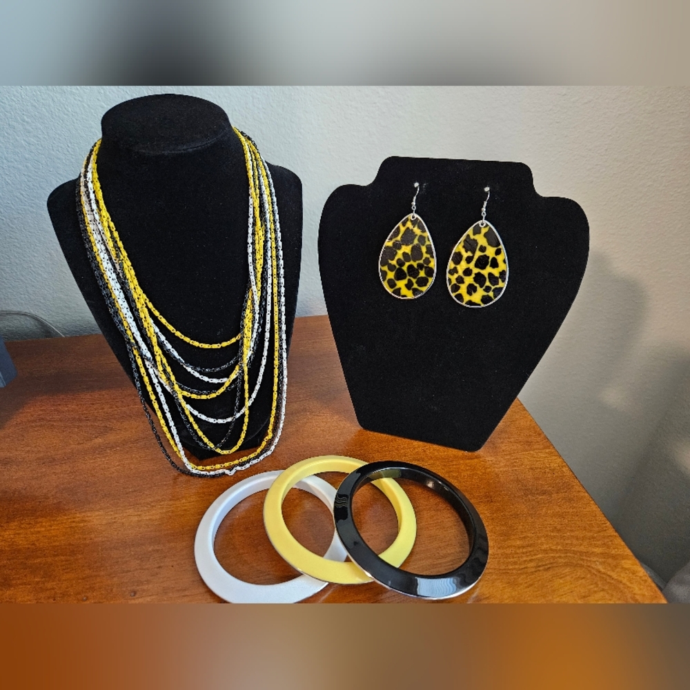 Yellow and Black Multi-Strand Necklace